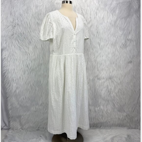 J. Crew Factory‎ Eyelet Midi Dress Puff Sleeve Boho Summer Graduation Coastal - Picture 9 of 16
